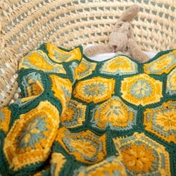 Crochet Pattern Yarn and Colors Flower Hexagon Baby Blanket