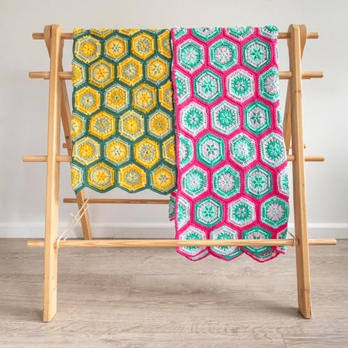 Crochet Pattern Yarn and Colors Flower Hexagon Blanket