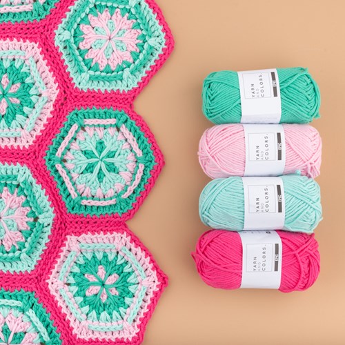 Yarn and Colors Flower Hexagon Blanket Crochet Kit 034 Deep Cerise-3