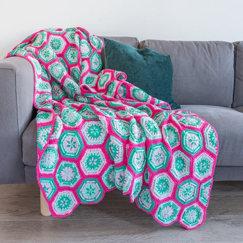 Yarn and Colors Flower Hexagon Blanket Crochet Kit 034 Deep Cerise