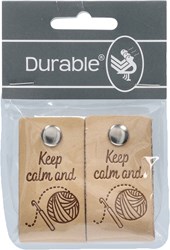 Durable Leather Label Keep Calm and Crochet (2 pieces) 001 Light Brown