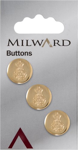 Milward Button Metal Coat of Arms Gold 15mm (3 pieces)