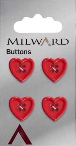 Milward Button Heart Red 15mm (4 pieces)