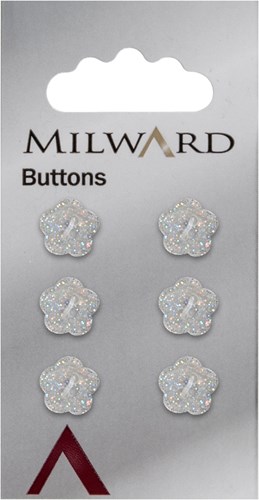 Milward Flower Button Transparent Glitter 11mm (6 pieces)