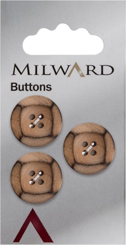 Milward Wooden Button Round with Square 18 mm (3 pieces)