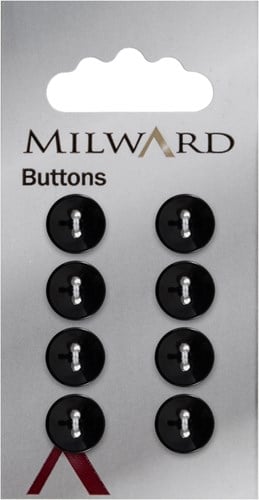 Milward Round Shiny Button Black 11mm (8 pieces)