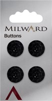 Milward Black Round Button Patterned and Black Diamantes 15mm (4 pieces)