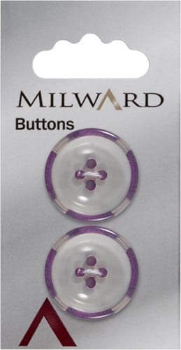 Milward White Translucent Button with Purple Rim 22mm (2 pieces)