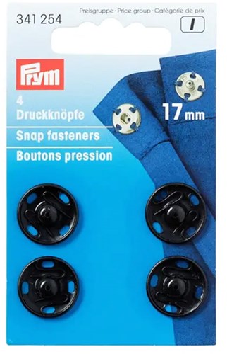 Prym Sew-On Snap Fasteners Black 17 mm