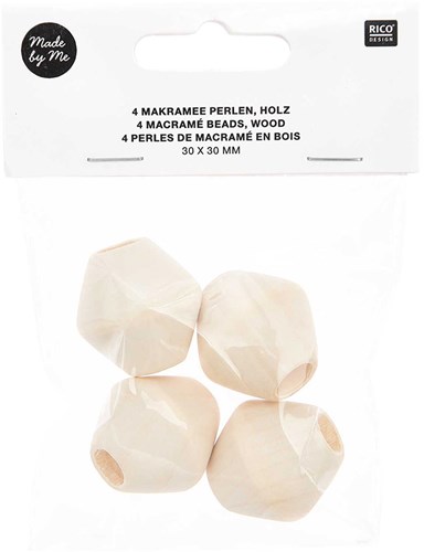 Rico Macramé Wooden Beads 30x30mm Natural - 4 pieces-2