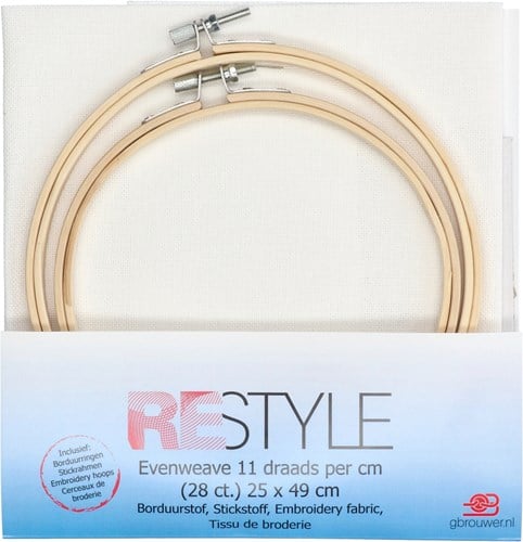 Restyle Set Embroidery Fabric Evenweave (28 ct.) incl. Embroidery Hoops 087 Off-white-2