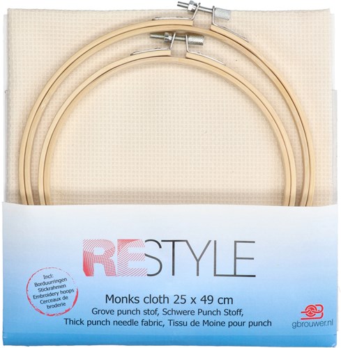 Restyle Set Punch Needle Fabric Monk’s Cloth Incl. Embroidery Hoops-2