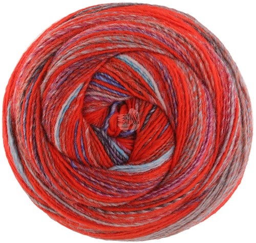Lana Grossa Gomitolo Magico 3029 Burgundy/Fire Red/Light Grey/Denim Blue/Grey/Fuchsia