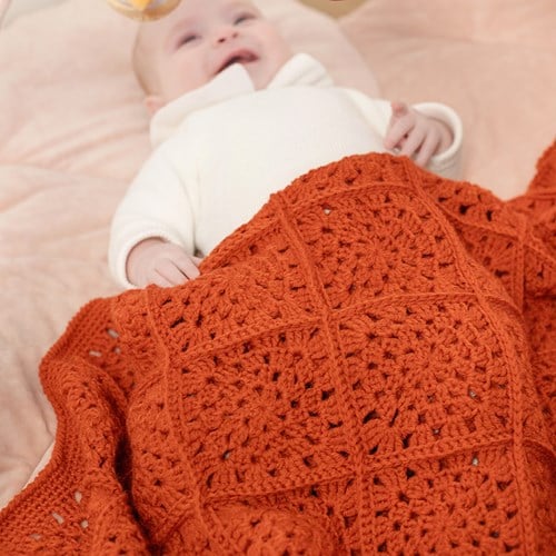Granny Square Baby Blanket Cot Unicolour Crochet Kit-2