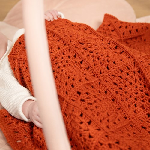 Granny Square Baby Blanket Cot Unicolour Crochet Kit-3