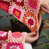 Knitted Sweater with crochet granny sleeves Pink M/L-2