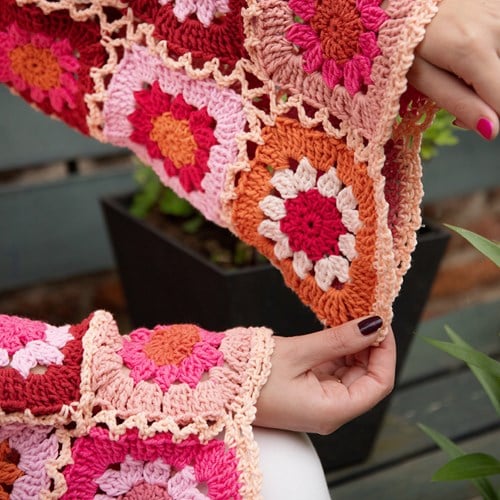 Knitted Sweater with crochet granny sleeves Pink M/L-2
