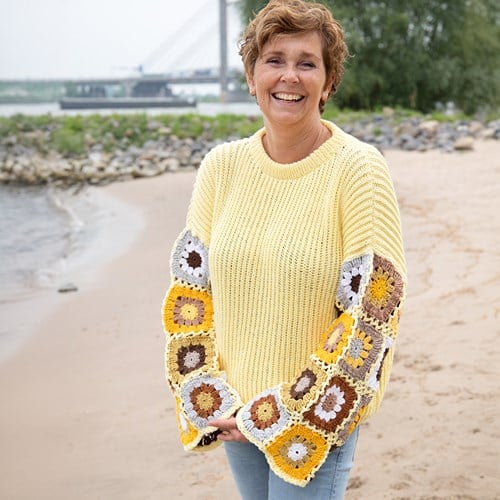 Gebreide Trui met granny mouwen Geel