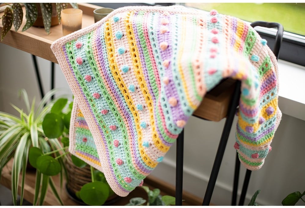 Crochet Pattern Striped Dot Baby Blanket 