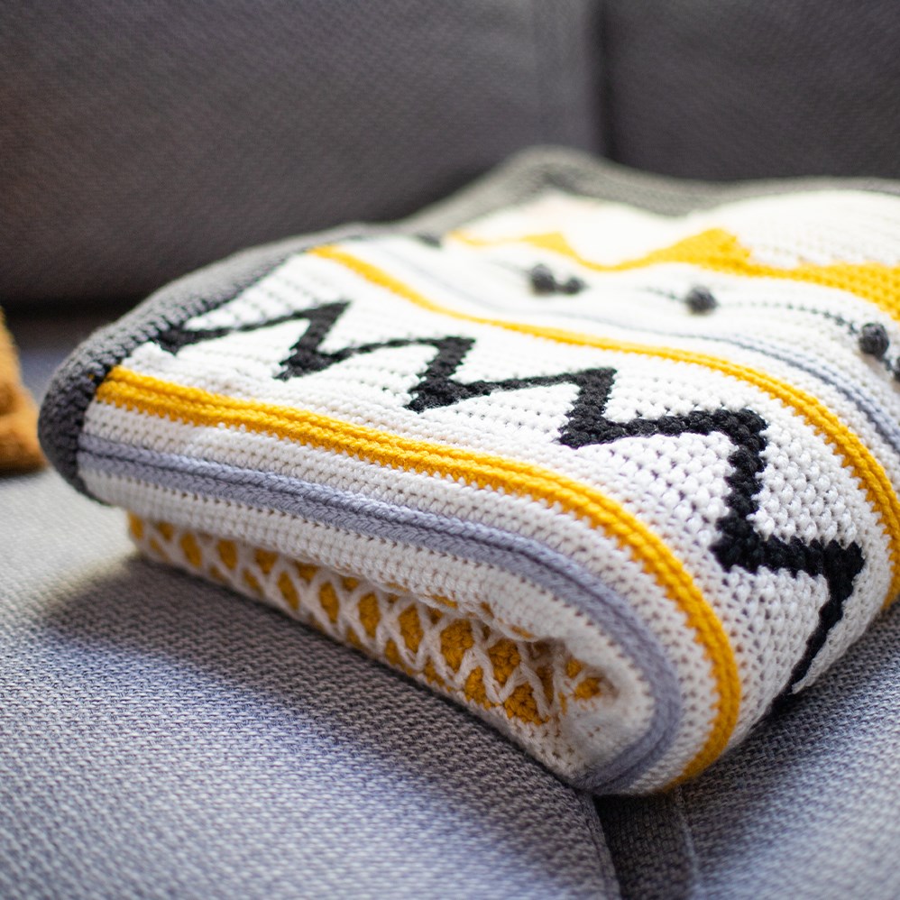 Mustard and grey crochet blanket outlet
