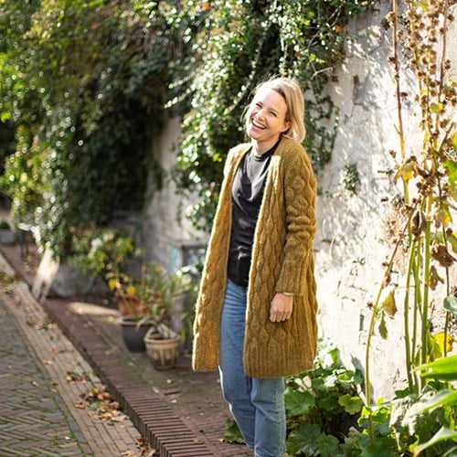 Nuvoletta Long Cardigan Knitting Kit 1 Mustard 36/40-3