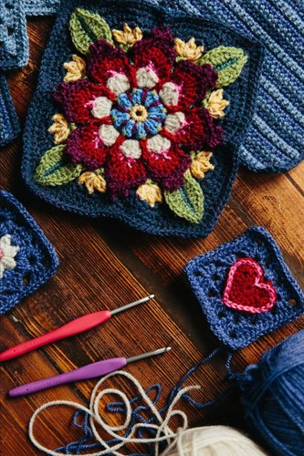Indigo & Crimson Dreams Blanket Yarn & Crochet Kit-3