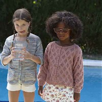 Veganette Kids Cardigan Knitting Kit 2 10 years Rose-Wine / Red-Ochre-2