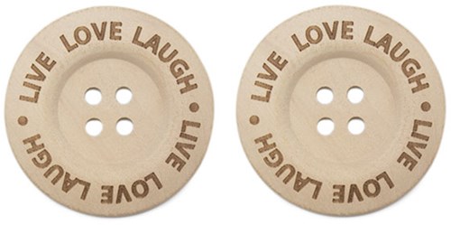 Durable Wooden Buttons Live Love Laugh 40mm 2 pieces
