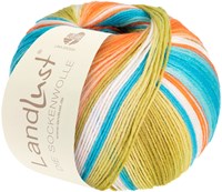 Lana Grossa Landlust Die Sockenwolle 117 Lime green/petrol/ecru/salmon/apricot/turquoise striped