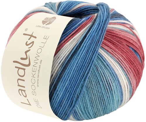Lana Grossa Landlust Die Sockenwolle 125 Turquoise/grey blue/dark petrol/ecru/burgundy/cobalt/dark blue/Indian red/petrol striped