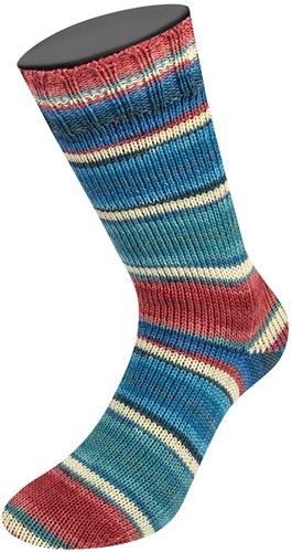 Lana Grossa Landlust Die Sockenwolle 125 Turquoise/grey blue/dark petrol/ecru/burgundy/cobalt/dark blue/Indian red/petrol striped-2