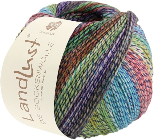 Lana Grossa Landlust Die Sockenwolle 216 Turquoise/lime green/violet/grey brown/rosewood/opal green/heather/kiwi/petrol/fir/midnight blue mottled