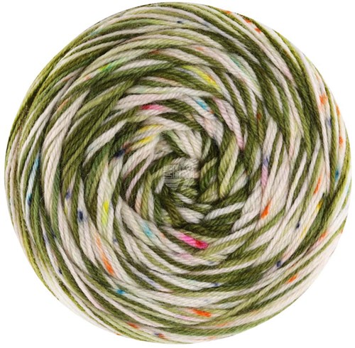 Lana Grossa Meilenweit 100 Spots 7046 Moss/pale green/ecru/turquoise/dark grey/pink/rose