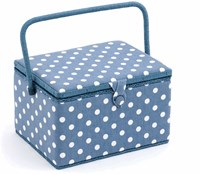 Sewing Box Large Denim Polka Dot