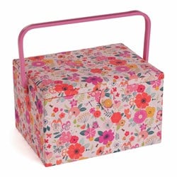 Sewing Basket Large Floral Garden Pink