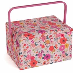 Sewing Basket Large Floral Garden Pink