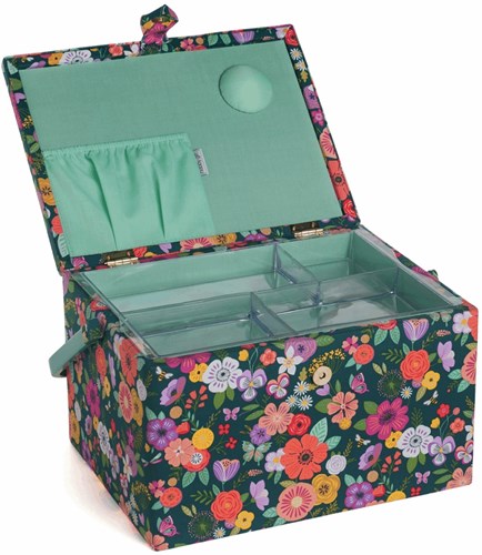 Sewing Basket Large Floral Garden Teal-3