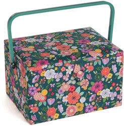 Sewing Basket Large Floral Garden Teal