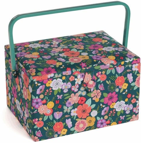 Sewing Basket Large Floral Garden Teal