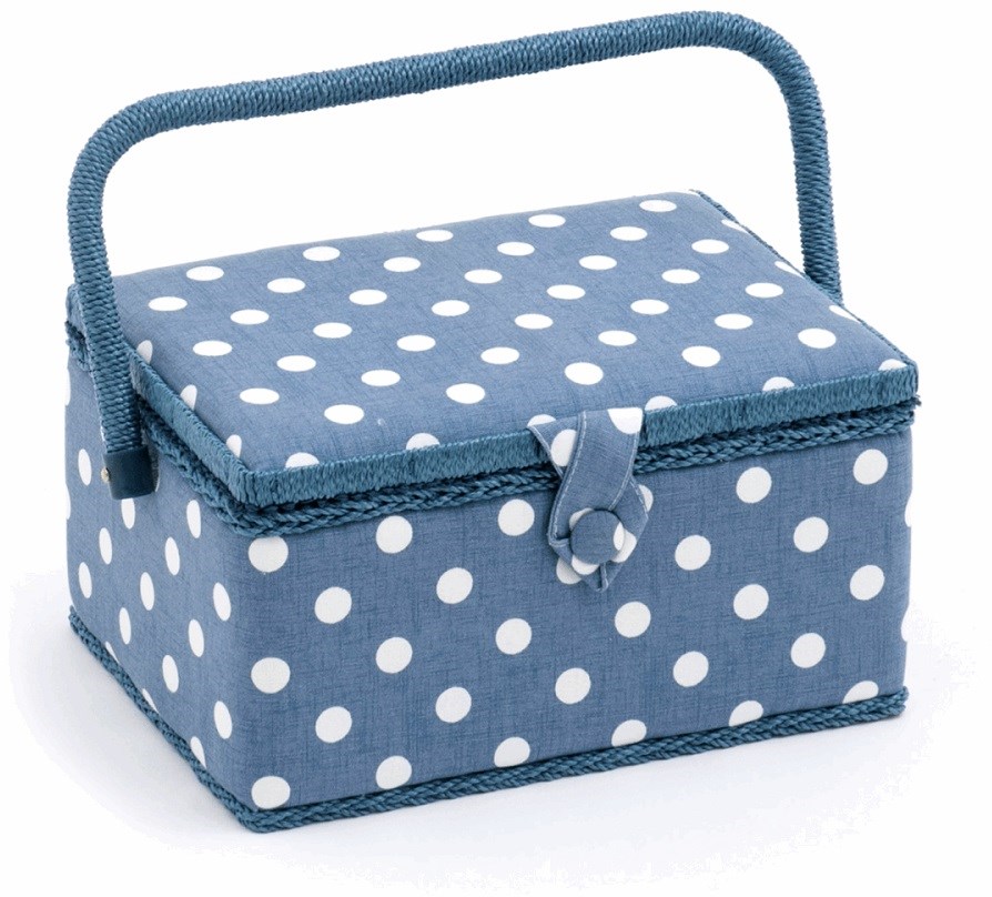 D&D Medium Sewing Box with Kit Accessories Sewing Basket Organizer with Supplies DIY Sewing Kits for Adults, Blue Polka Dots