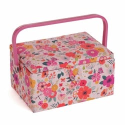 Sewing Basket Medium Floral Garden Pink