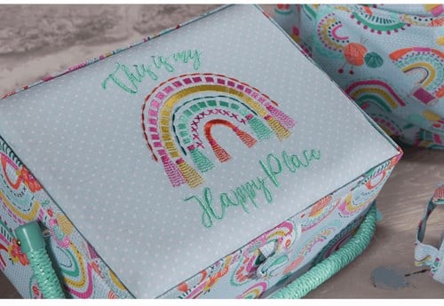 Sewing Basket Medium Embroidered Rainbow-2