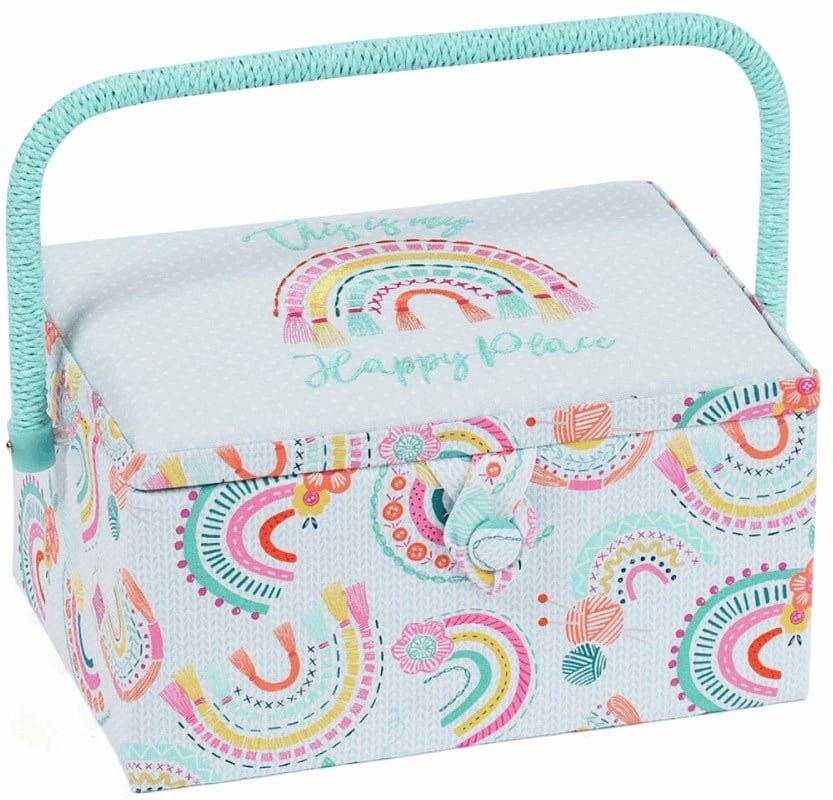 Sewing Basket Medium Embroidered Rainbow