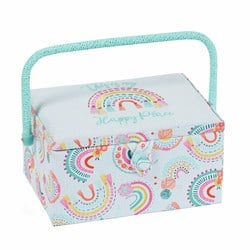 Sewing Basket Medium Embroidered Rainbow