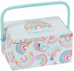 Sewing Basket Medium Embroidered Rainbow
