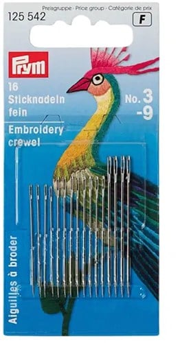 Prym Crewel Embroidery Needles Fine Steel No. 3-9