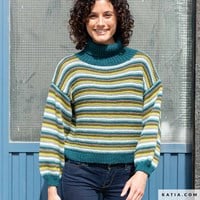 Kniting pattern Katia Merino Aran Striped sweater
