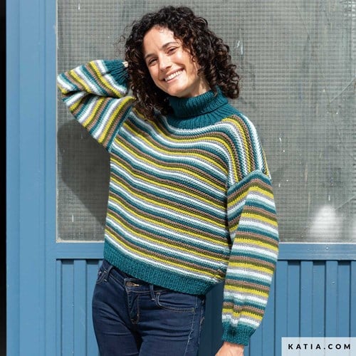 Kniting pattern Katia Merino Aran Striped sweater-2