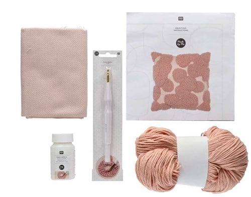 Rico Dot Pink Cushion Punch Needle Kit-3