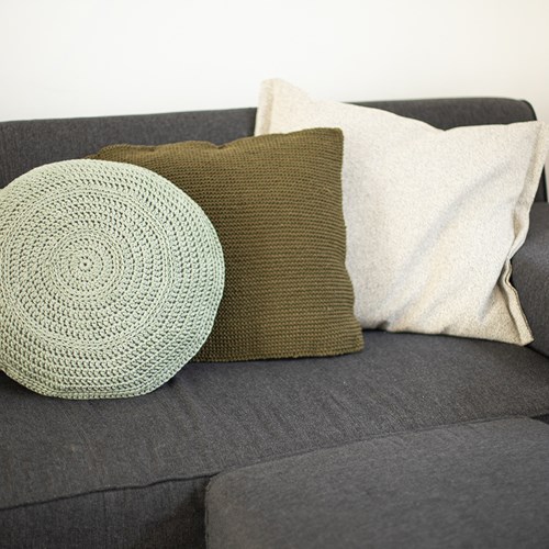 Acrylic Ribbon Round Cushion Crochet Kit 1 Misty green-2